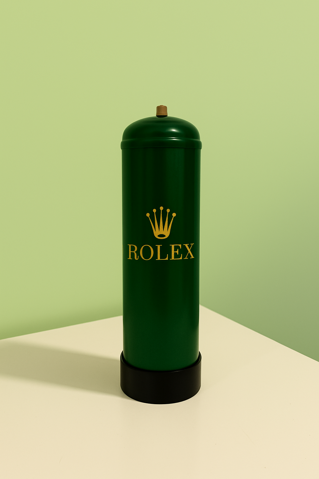 Bonbonne décorative Rolex en métal recyclé blanc avec lettrage vert et or